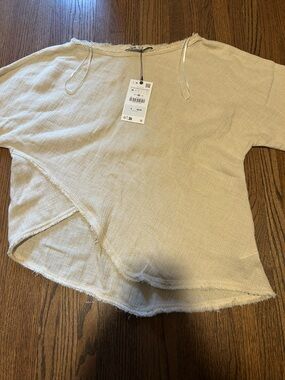 ZARA Cream Textured Asymmetrical Top NWT Size M
